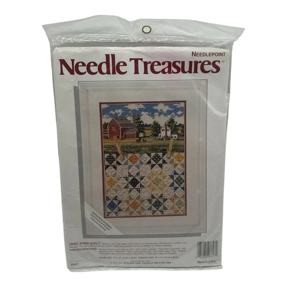 VTG Needle Treasures Needlepoint Kit Ohio Star‎ Quilt 06627 Barn Farm House 1997
